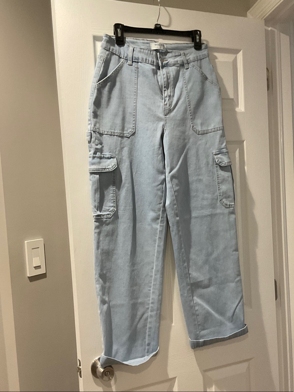 Light Wash Denim Cargo Pants